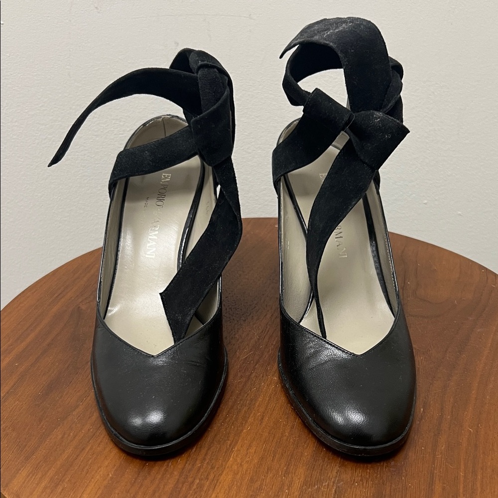 Giorgio Armani Black Suede Bow Heels